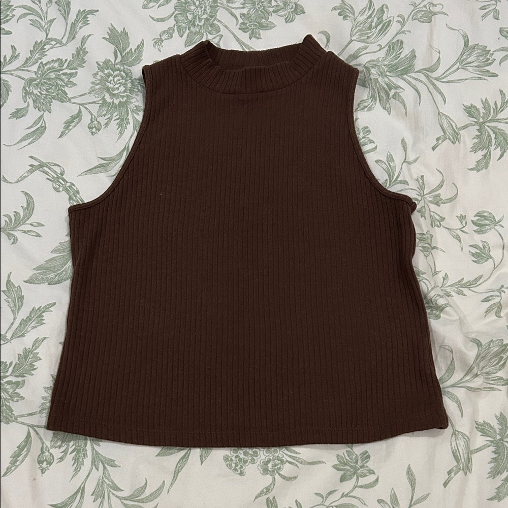Sleeveless Brown Ribbed Top